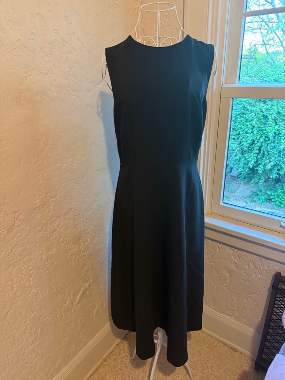 Ann Taylor Black Sleeveless Midi Dress with Flared Skirt